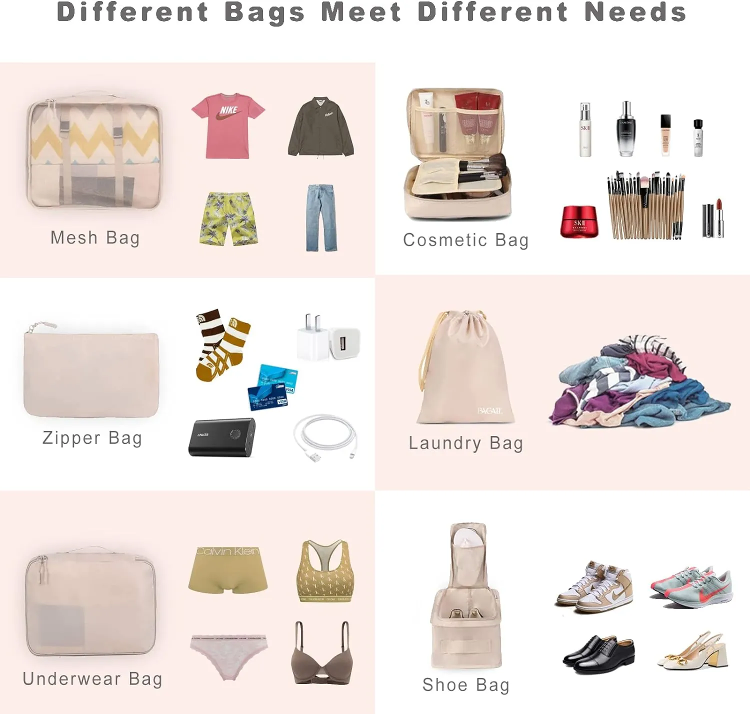 BAGAIL 8 Set Packing Cubes Luggage Packing Organizers for Travel Accessories-Cream - Image 4