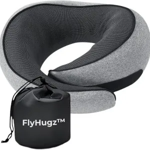 FlyHugz™ Neck Travel Pillow | Memory Foam Neck Pillow for Comfort on Airplane | Compact and Ergonomic Design for Travel, Car Rides, and Home Use | Ideal for Adults and Kids