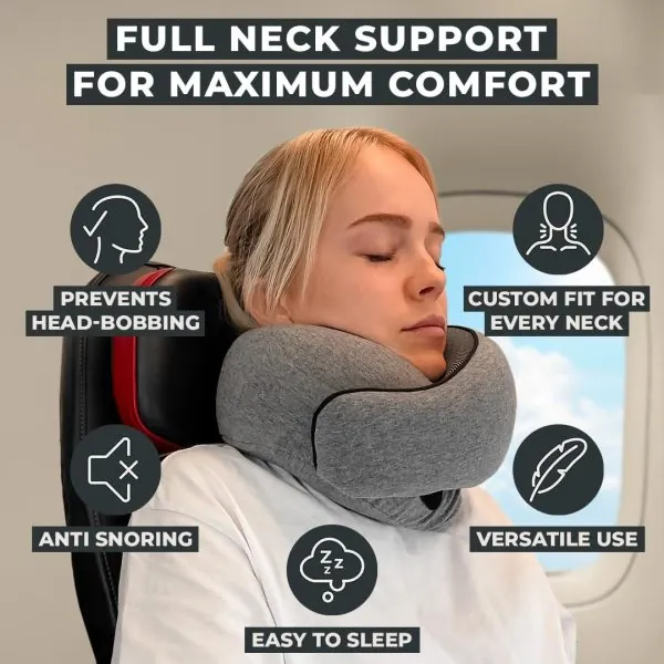 FlyHugz™ Neck Travel Pillow | Memory Foam Neck Pillow for Comfort on Airplane | Compact and Ergonomic Design for Travel, Car Rides, and Home Use | Ideal for Adults and Kids - Image 2