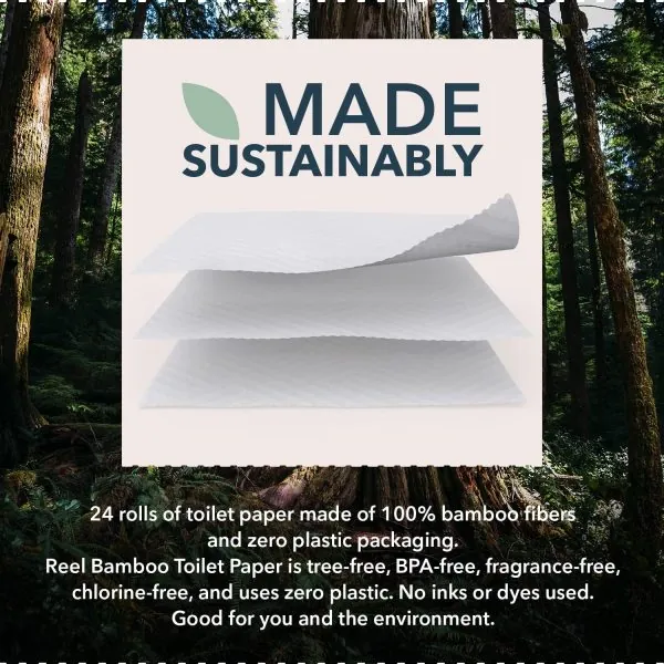 Reel Premium Toilet Paper - 24 Rolls of Toilet Paper - 3-Ply Made From Tree-Free - Zero Plastic Packaging, Septic Safe - Image 4