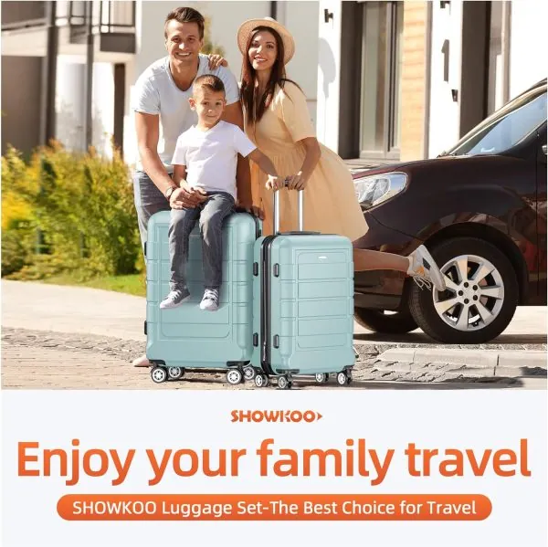 Luggage Sets Expandable PC+ABS Durable Suitcase Double Wheels TSA Lock Mint Green - Image 2