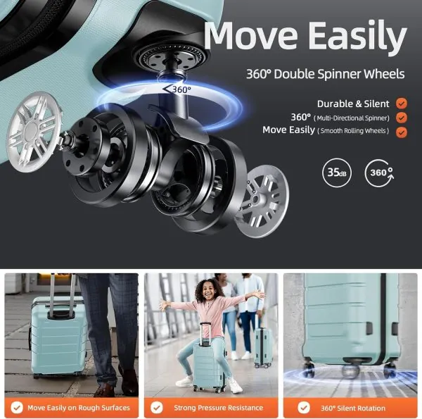 Luggage Sets Expandable PC+ABS Durable Suitcase Double Wheels TSA Lock Mint Green - Image 3