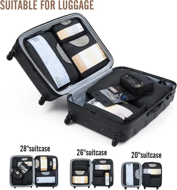 Veken 8 Set Packing Cubes for Suitcases, Travel Essentials for Carry on, Luggage Organizer Bags Set for Travel Accessories in 4 Sizes (Extra Large, Large, Medium, Small), Black - Image 6