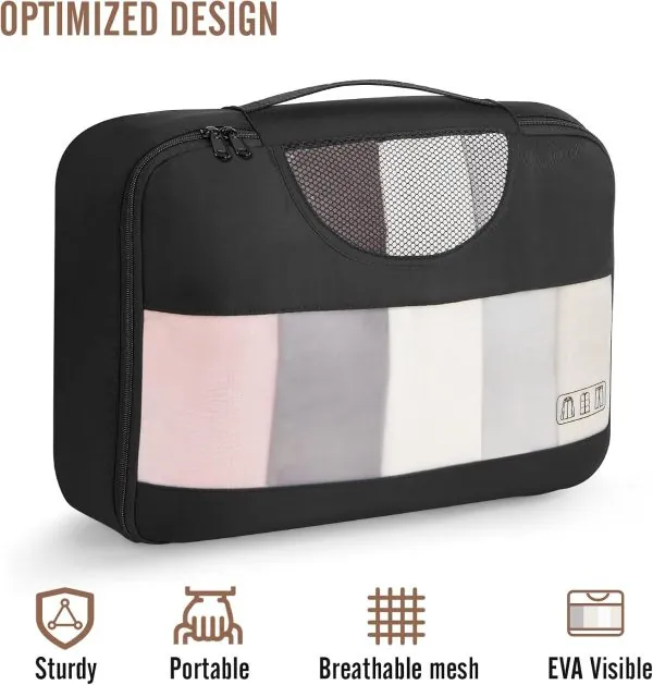 Veken 8 Set Packing Cubes for Suitcases, Travel Essentials for Carry on, Luggage Organizer Bags Set for Travel Accessories in 4 Sizes (Extra Large, Large, Medium, Small), Black - Image 8